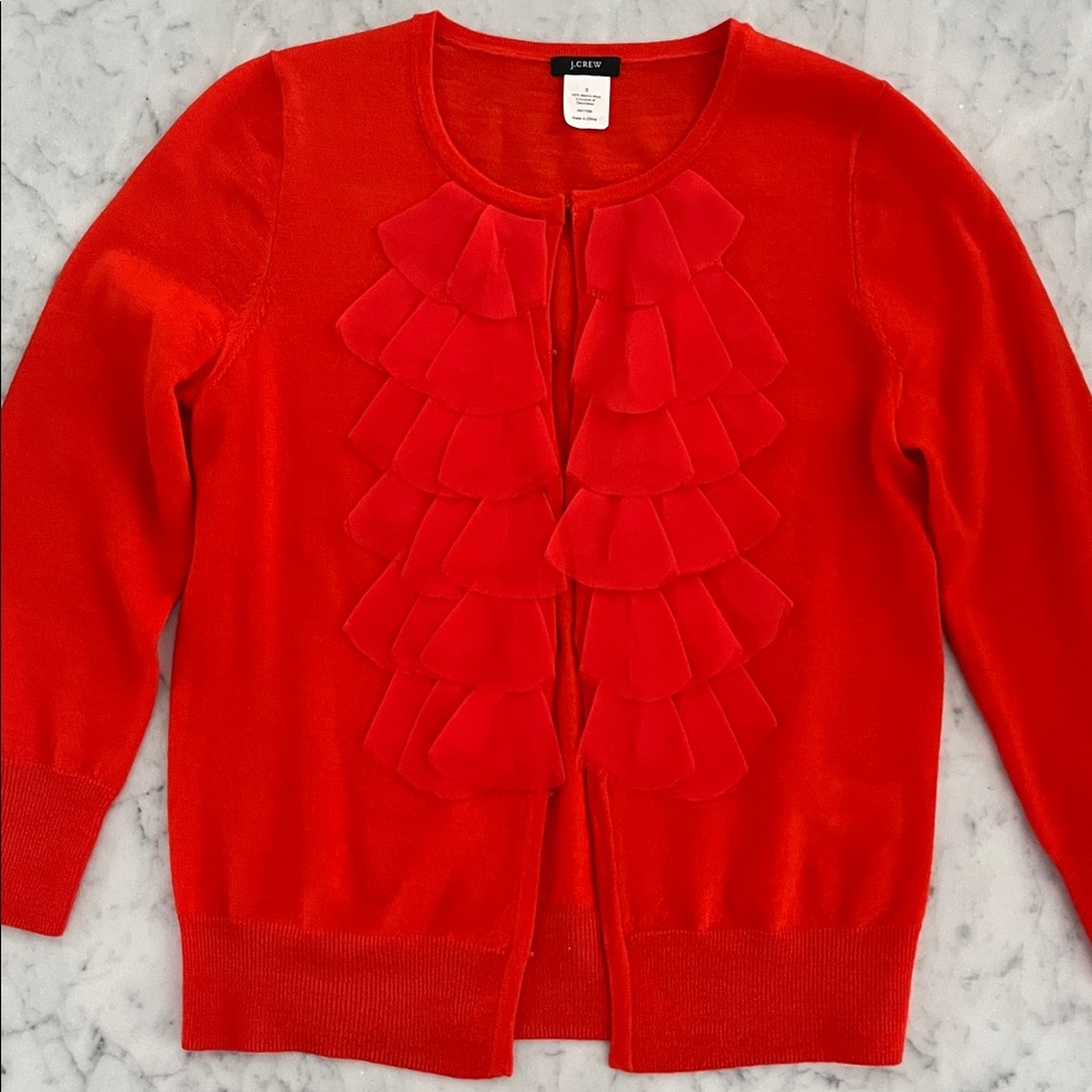 J. Crew Merino Wool Ruffle Cardigan - Picture 4 of 11